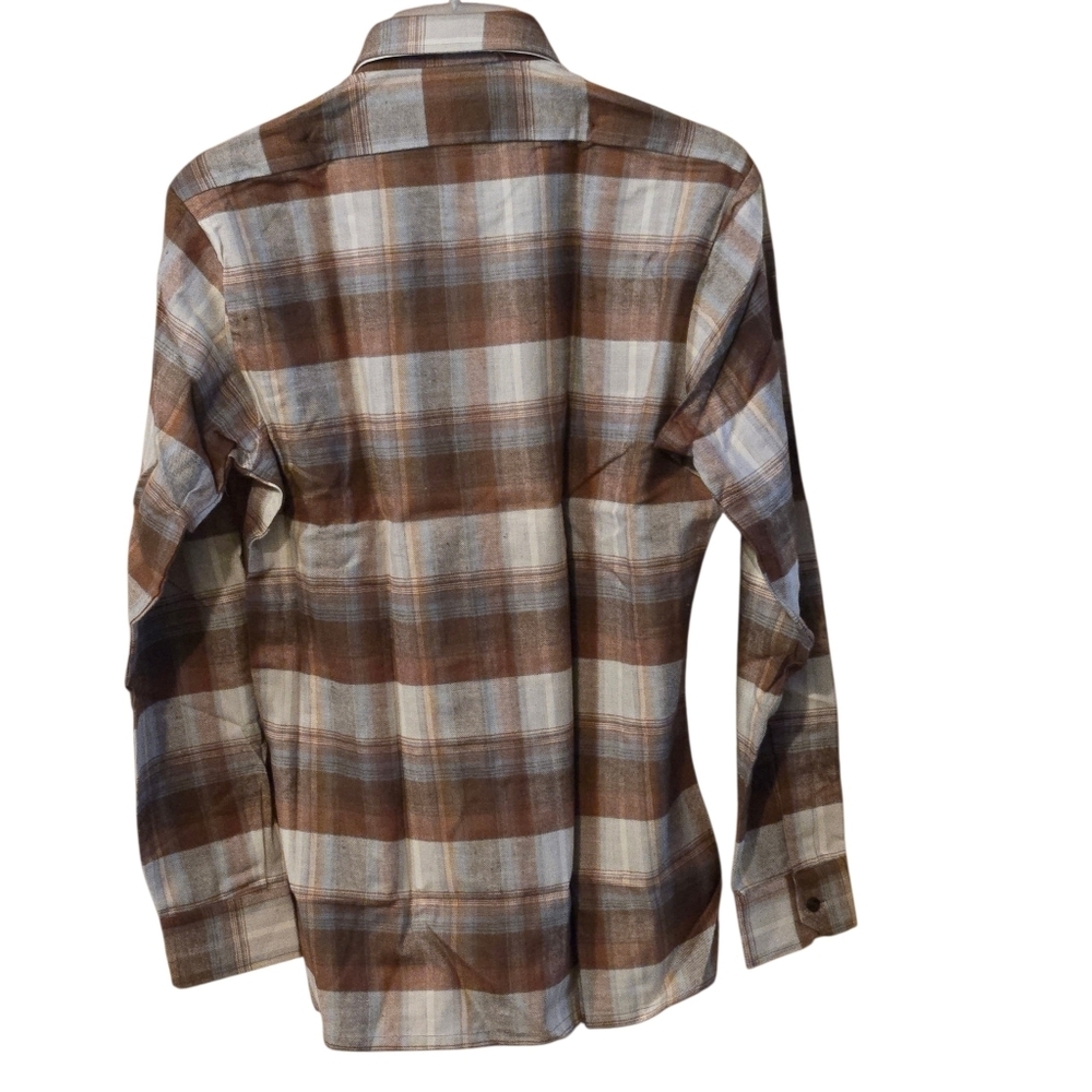 Y2K Arrow Plaid Flannel Shirt Men’s M Brown Beige Rust Blue | NWOT - Picture 4 of 15